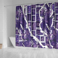 Hawaii Japanese Culture Purple Shower Curtain Spring Cranes Aloha Pattern