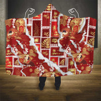 Hawaii Japanese Culture Red Hooded Blanket Spring Cranes Aloha Pattern LT01 - Polynesian Pride