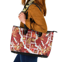 Hawaii Japanese Culture Red Leather Tote Bag Spring Cranes Aloha Pattern LT01 Red - Polynesian Pride