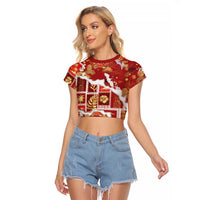 Hawaii Japanese Culture Red Raglan Cropped T Shirt Spring Cranes Aloha Pattern