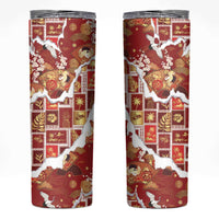 Hawaii Japanese Culture Red Skinny Tumbler Spring Cranes Aloha Pattern