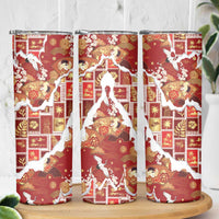 Hawaii Japanese Culture Red Skinny Tumbler Spring Cranes Aloha Pattern