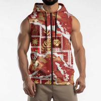 Hawaii Japanese Culture Red Sleeveless Zip Hoodie Spring Cranes Aloha Pattern LT01 - Polynesian Pride
