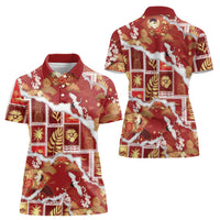 Hawaii Japanese Culture Red Women Polo Shirt Spring Cranes Aloha Pattern LT01 - Polynesian Pride