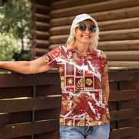 Hawaii Japanese Culture Red Women Polo Shirt Spring Cranes Aloha Pattern LT01 - Polynesian Pride