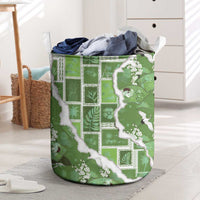 Hawaii Japanese Culture Sage Green Laundry Basket Spring Cranes Aloha Pattern
