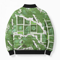 Hawaii Japanese Culture Sage Green Bomber Puffer Jacket Spring Cranes Aloha Pattern