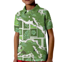 Hawaii Japanese Culture Sage Green Kid Polo Shirt Spring Cranes Aloha Pattern