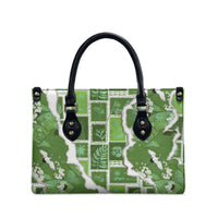 Hawaii Japanese Culture Sage Green Leather Bag Spring Cranes Aloha Pattern