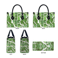 Hawaii Japanese Culture Sage Green Leather Bag Spring Cranes Aloha Pattern