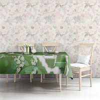 Hawaii Japanese Culture Sage Green Tablecloth Spring Cranes Aloha Pattern