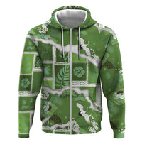 Hawaii Japanese Culture Sage Green Zip Hoodie Spring Cranes Aloha Pattern LT01 Zip Hoodie Sage - Polynesian Pride
