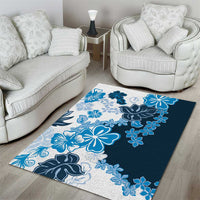 Blue Hibiscus Plumeria Floral Area Rug - Polynesian Pride