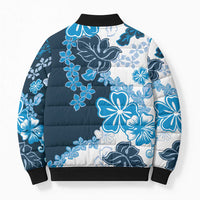 Blue Hibiscus Plumeria Floral Bomber Puffer Jacket LT01 - Polynesian Pride