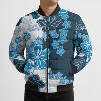 Blue Hibiscus Plumeria Floral Bomber Puffer Jacket LT01 - Polynesian Pride