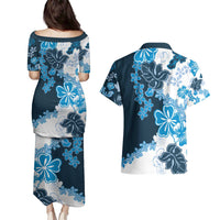 Blue Hibiscus Plumeria Floral Couples Matching Puletasi and Hawaiian Shirt LT01 - Polynesian Pride