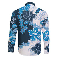 Blue Hibiscus Plumeria Floral Family Matching Mermaid Dress and Hawaiian Shirt - Polynesian Pride