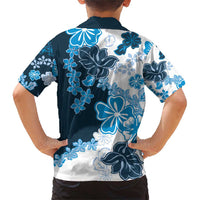 Blue Hibiscus Plumeria Floral Family Matching Short Sleeve Bodycon Dress and Hawaiian Shirt LT01 - Polynesian Pride