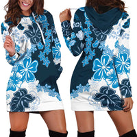 Blue Hibiscus Plumeria Floral Hoodie Dress LT01 - Polynesian Pride