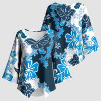 Blue Hibiscus Plumeria Floral Kimono Sleeve Blouse - Polynesian Pride