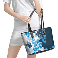 Blue Hibiscus Plumeria Floral Leather Tote Bag LT01 - Polynesian Pride