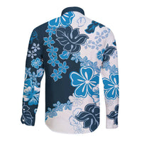 Blue Hibiscus Plumeria Floral Long Sleeve Button Shirt LT01 - Polynesian Pride