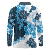 Blue Hibiscus Plumeria Floral Long Sleeve Polo Shirt LT01 - Polynesian Pride