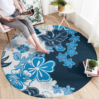 Blue Hibiscus Plumeria Floral Round Carpet - Polynesian Pride