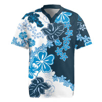 Blue Hibiscus Plumeria Floral Rugby Jersey - Polynesian Pride