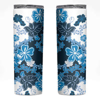 Blue Hibiscus Plumeria Floral Skinny Tumbler - Polynesian Pride