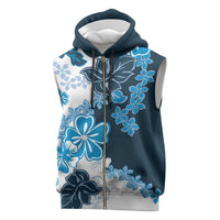 Blue Hibiscus Plumeria Floral Sleeveless Zip Hoodie - Polynesian Pride