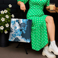 Blue Hibiscus Plumeria Floral Tote Bag - Polynesian Pride