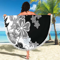 Gray Scale Hibiscus Plumeria Floral Beach Blanket - Polynesian Pride