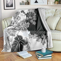 Gray Scale Hibiscus Plumeria Floral Blanket - Polynesian Pride