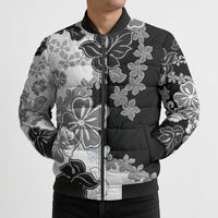 Gray Scale Hibiscus Plumeria Floral Bomber Puffer Jacket LT01 - Polynesian Pride