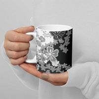 Gray Scale Hibiscus Plumeria Floral Ceramic Mug - Polynesian Pride