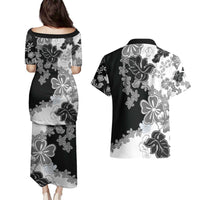 Gray Scale Hibiscus Plumeria Floral Couples Matching Puletasi and Hawaiian Shirt LT01 - Polynesian Pride