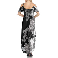Gray Scale Hibiscus Plumeria Floral Family Matching Summer Maxi Dress and Hawaiian Shirt - Polynesian Pride
