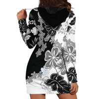 Gray Scale Hibiscus Plumeria Floral Hoodie Dress LT01 - Polynesian Pride