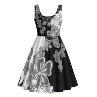 Gray Scale Hibiscus Plumeria Floral Midi Dress - Polynesian Pride