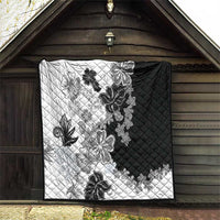 Gray Scale Hibiscus Plumeria Floral Quilt - Polynesian Pride