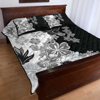 Gray Scale Hibiscus Plumeria Floral Quilt Bed Set - Polynesian Pride