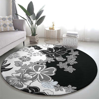 Gray Scale Hibiscus Plumeria Floral Round Carpet - Polynesian Pride