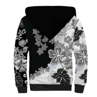 Gray Scale Hibiscus Plumeria Floral Sherpa Hoodie - Polynesian Pride