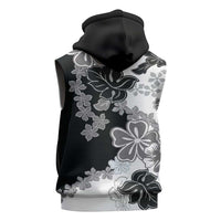 Gray Scale Hibiscus Plumeria Floral Sleeveless Hoodie LT01 - Polynesian Pride