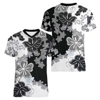 Gray Scale Hibiscus Plumeria Floral Women V-Neck T-Shirt - Polynesian Pride