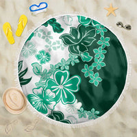 Green Hibiscus Plumeria Floral Beach Blanket - Polynesian Pride