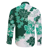 Green Hibiscus Plumeria Floral Family Matching Long Sleeve Bodycon Dress and Hawaiian Shirt LT01 - Polynesian Pride