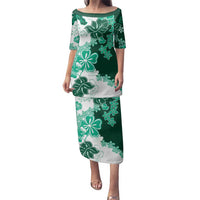 Green Hibiscus Plumeria Floral Family Matching Puletasi and Hawaiian Shirt - Polynesian Pride