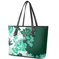 Green Hibiscus Plumeria Floral Leather Tote Bag LT01 - Polynesian Pride